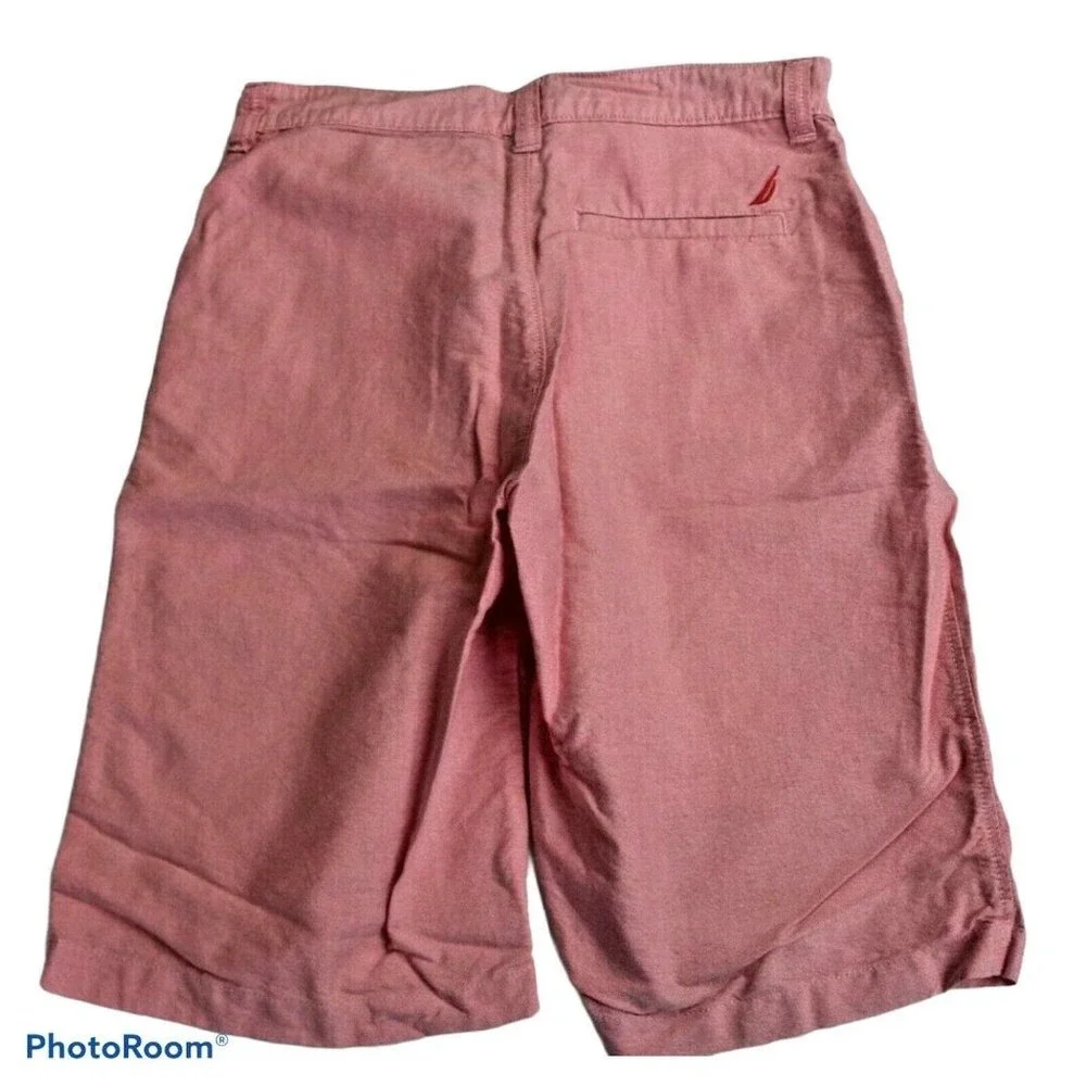 Nautica Boys 16 Pink Orange Flat Front Chino Shorts‎ Preppy Cotton Casual